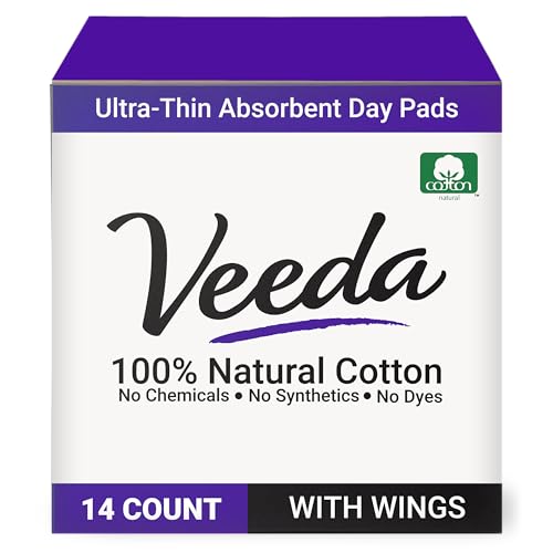 Veeda Ultra-Thin Absorbent Day Pads with 100% Natural Cotton Top Sheet are Always Chlorine