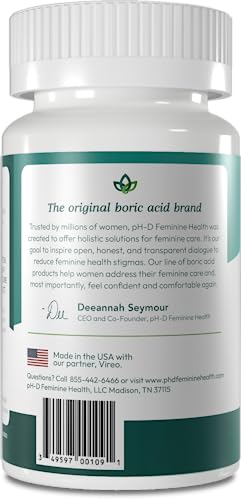 pH-D Feminine Health - 600 mg Boric Acid Suppositories - Woman Owned - for Vaginal Odor Use - 12 Count
