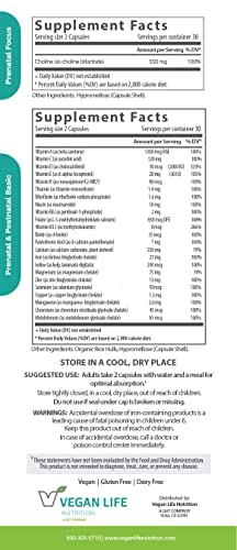 Vegan Life Nutrition - Vegan Prenatal Vitamins - Folate, Choline, Vitamins A, B, C, D, E, K, and More