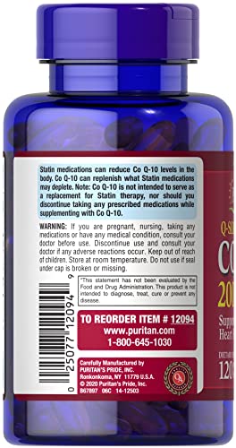 Puritan's Pride Q-Sorb CoQ10 200mg Supports Heart Health,120 Softgels