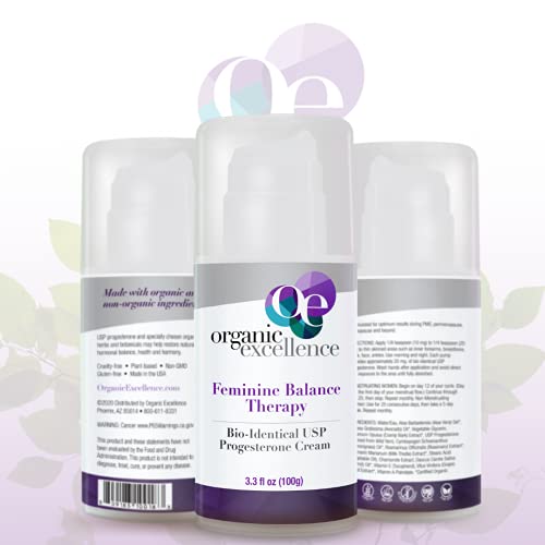 Organic Excellence Feminine Balance Therapy - USP Bio-Identical Progesterone Cream - 3 oz