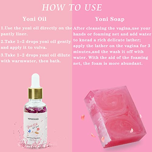 Yoni Wash & Yoni Oil & Yoni Soap for Women Set, 5.29oz Yoni Soap Bar, 2 * 30ml Feminine Oil, 6.7 fl.oz