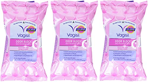 Vagisil Odor Block Daily Freshening Wipes for Feminine Hygiene in Resealable Pouch