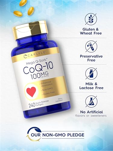 Carlyle CoQ10 100mg | 240 Softgels | Mega Q-Sorb Coenzyme Q-10 | with Black Pepper