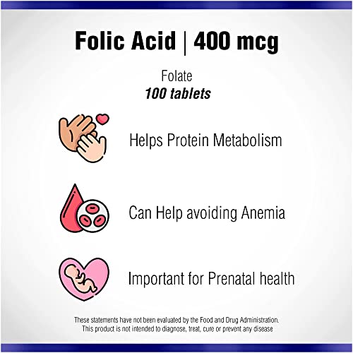 Folic Acid Supplement 100 Tablets 400 mcg by Natural Systems - Prenatal Vitamin for Women Perfect