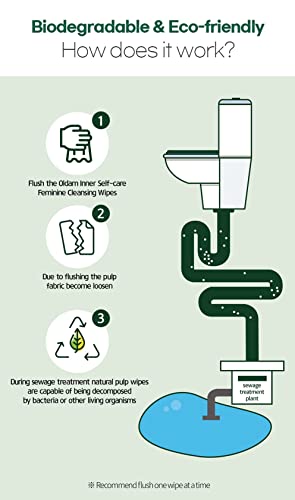 Oldam Feminine Flushable Wipes: 100% Vegan, pH-Balanced, Moisturizers & Essential Oils, Sensitive Skin