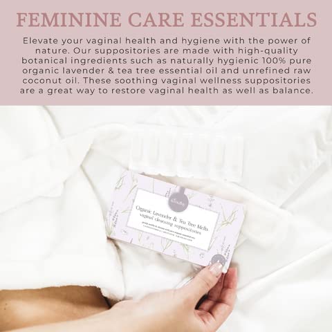 Femallay Lavender and Tea Tree Oil Vaginal Cleansing Suppositories for Hygiene, 100% Natural Melts