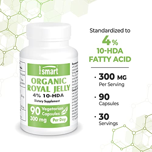 Supersmart - Organic Royal Jelly 300mg per Day (High Strength 4% 10-HDA) - Freeze