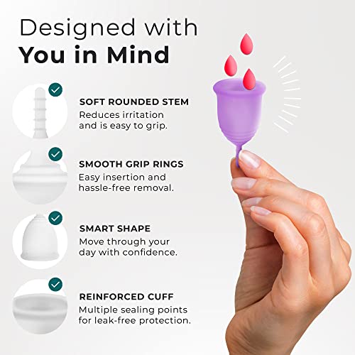 CareCup Menstrual Cups - Set of 2 Reusable Period Cups - Premium Design with Soft, Flexible