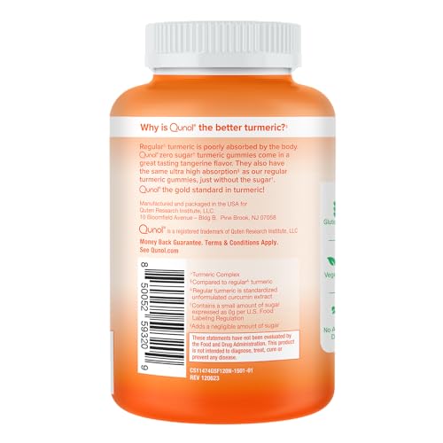 Qunol Zero Sugar Turmeric Gummies, Gummy with 500mg Turmeric Curcumin, Joint Supp