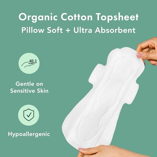 Rael Pads for Women, Organic Cotton Cover - Period Pads with Wings, Feminine Care, Sanitary Napkins