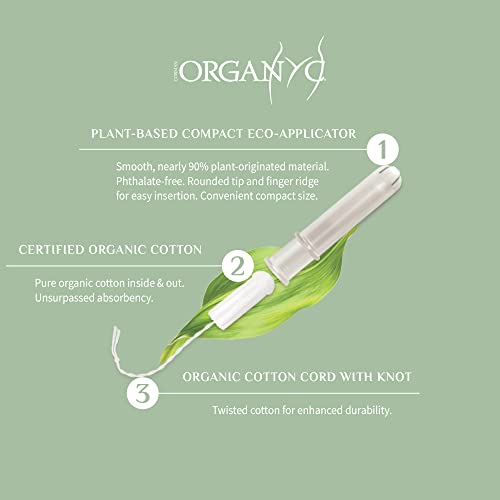 Organyc 100% Certified Organic Cotton Tampons, Plant-Based Eco-Applicator, Regular Flow, 16 Count