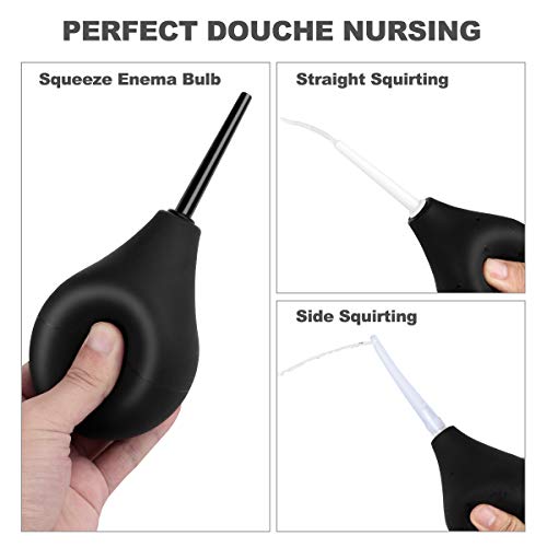 RANEU Enema Bulb Douche Enema Kit for Women & Men with 3 Nozzles (Black, 4 Piece Set)