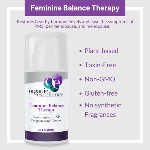 Organic Excellence Feminine Balance Therapy - USP Bio-Identical Progesterone Cream - 3 oz