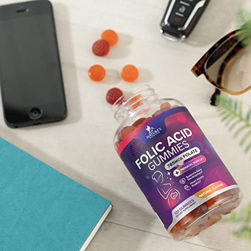 Folic Acid Gummies for Women 785 mcg, Essential Prenatal Vitamins for Mom & Baby, Vegan Folic Acid
