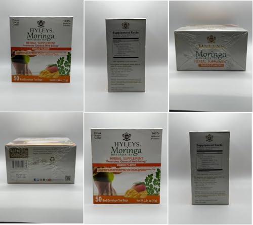 Hyleys Tea Moringa Oleifera with Mango Flavor - 50 Tea Bags (6 Pack - 300 Tea Bags total) (Miracle Tree Tea)