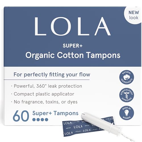 LOLA Organic Cotton Tampons, 60 Count - Super Plus Tampons, Period Feminine Hygiene Products