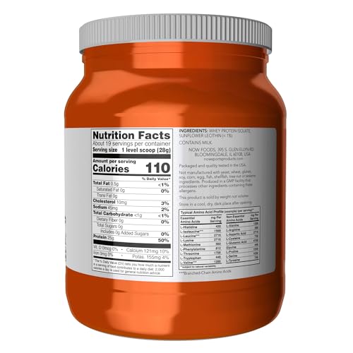 NOW Sports Nutrition, Whey Protein Isolate, 25 g With BCAAs, Unflavored Powder