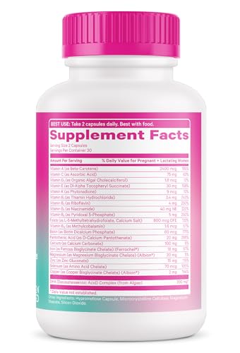 Pink Stork Total Postnatal Vitamins for Women with Vegan DHA, Iron, Folate, and Vitamin B12