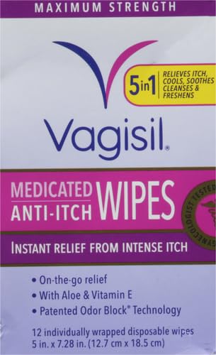 Vagisil Anti-Itch Medicated Feminine Intimate Wipes for Women, Maximum Strength, Gynecologist Tested
