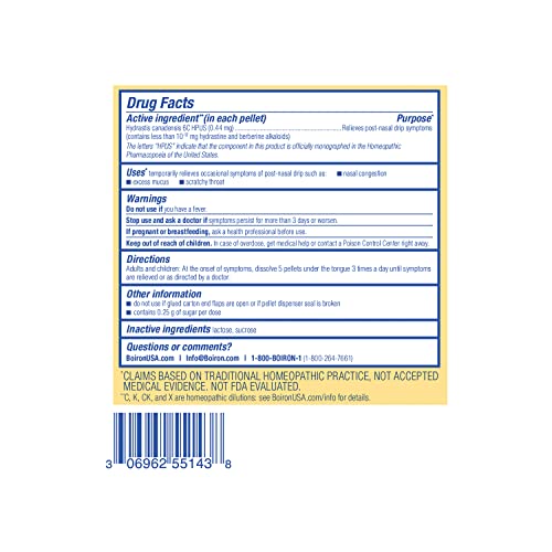 Boiron Hydrastis Canadensis 6C Homeopathic Medicine for Post-Nasal Drip Relief, Excess Mucus