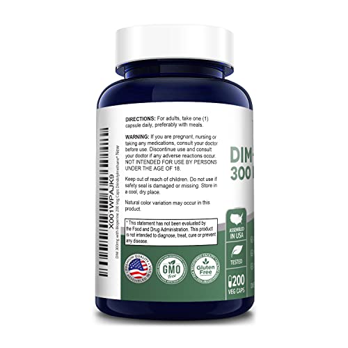 NusaPure DIM 300mg with Bioperine - 200 Veg caps (Non-GMO, Vegan, Gluten-Free) Diindolylmethane