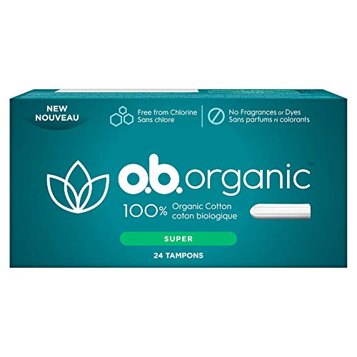 o.b. Organic Tampons, Made with 100% Organic Cotton, Proven 8 Hour Leak Protection, Super, 24 Count