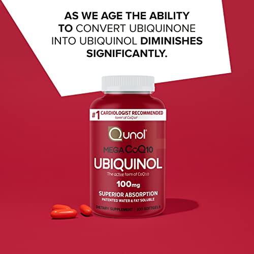 Qunol Mega Ubiquinol 100mg CoQ10, Superior Absorption, Patented Water and Fat Soluble