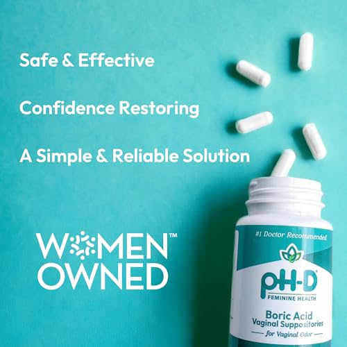 pH-D Feminine Health - 600 mg Boric Acid Suppositories - Woman Owned - for Vaginal Odor Use - 12 Count