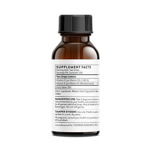 THORNE Vitamin D + K2 Liquid with a metered Dispenser - Vitamins D3 and K2 to Support