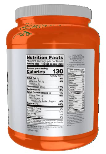 NOW Sports Nutrition, Whey Protein Concentrate, 24 g With BCAAs, Unflavored Powder