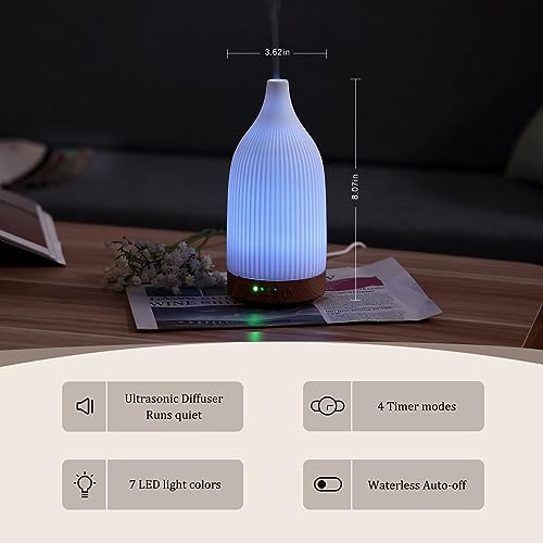 Coolego Ceramic Diffuser, 100ml Essential Oil Diffuser Ultrasonic Cool Mist Aromatherapy Diffuser
