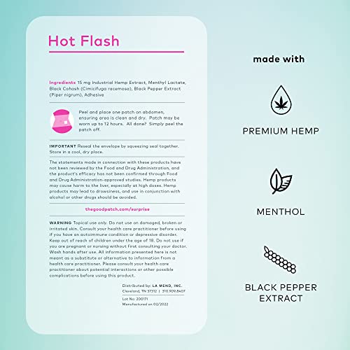 The Good Patch Plant Powered Menopause Support - Sustained Release Hot Flash Patch with Hemp Extract