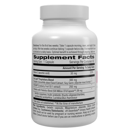 vH essentials Urinary Health & Bladder Control, Cranberry Extract, Prebiotics and Probiotics