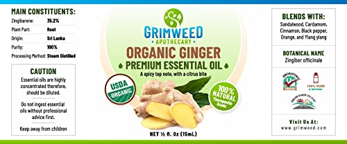 USDA Organic Ginger Essential Oil – Therapeutic Grade- Diffuser Oil - 100% All Natural - with Glass Dropper