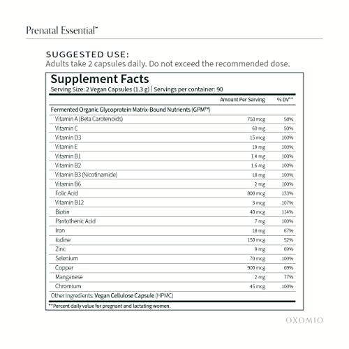 OXOMIO - Prenatal Essential - Prenatal Fermented Organic Multivitamin Higher bioavailability