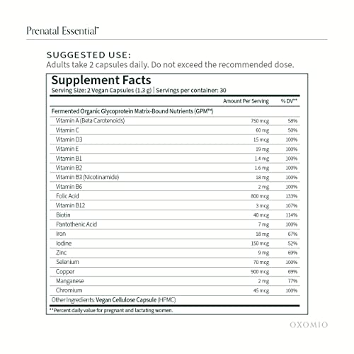 OXOMIO - Prenatal Essential - Prenatal Fermented Organic Multivitamin Higher bioavailability