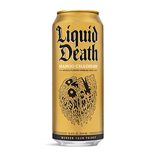 Liquid Death Flavored Sparkling Water with Agave, Mango Chainsaw, 16.9 oz Tallboys