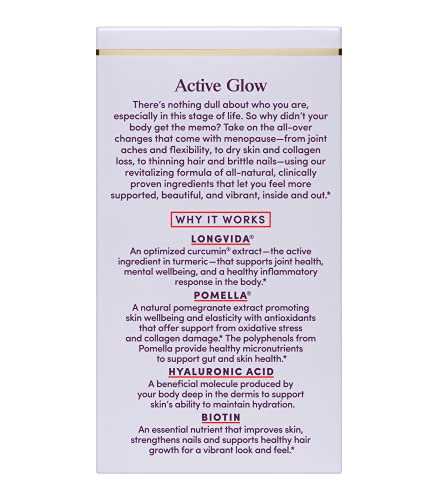 Womaness Active Glow Hair Skin and Nails Vitamins - Biotin, Longvida Curcumin & Hyaluronic Acid