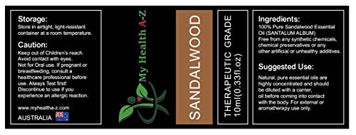 My Health A-Z Sandalwood Essential Oil, Organic 10ml (Santalum Album) Extracted
