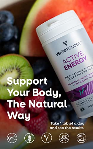 Vegetology Energy Supplements – Iron, Vitamin C & B2, B12, Folate & More – Vitamin Supple