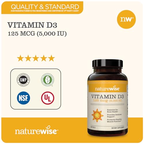 NatureWise Vitamin D3 5000iu (125 mcg) Healthy Muscle Function, and Immune Support