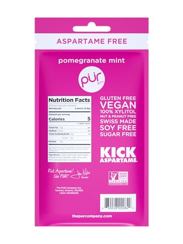 PUR Gum | Aspartame Free Chewing Gum | 100% Xylitol | Natural Pomegranate