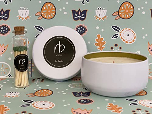 Rosbas Candle, Fraser Fir Scented, Natural Soy Wax, White Metallic Tin, 6 oz, Cotton Wick, Long Burn Time