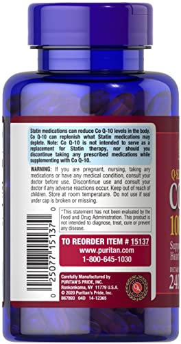 Puritan's Pride CoQ10 100mg, Supports Heart Health, 240 Rapid Release Softgels