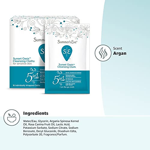 Summer's Eve Cleansing Wipes, Sunset Oasis, 16 count