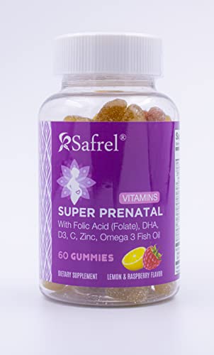 Safrel PreNatal and Post Pregnancy Gummy Vitamins, Lemon & Raspberry Lemonade Flavored