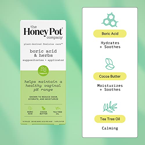 The Honey Pot Company 7 Day Boric Acid & Herbs Suppositories - Maintains and Balances Healthy