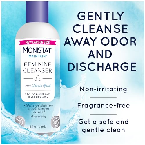 Monistat Boric Acid Feminine Cleanser, Fragrance Free Feminine Wash, 16 Fl Oz, 1 Pack