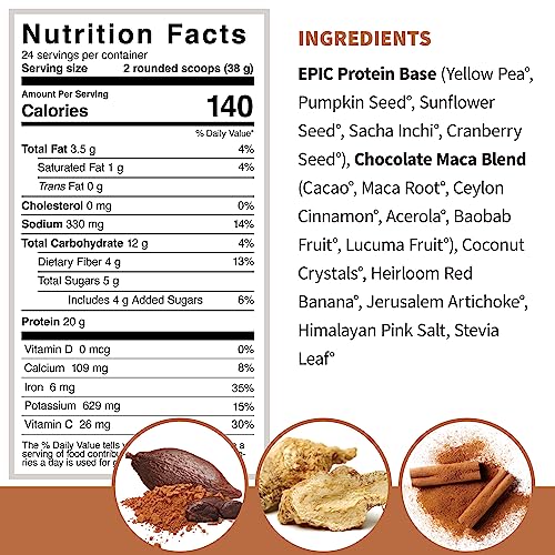 Sprout Living Epic Protein, Plant Based Protein & Superfoods Powder, Chocolate Maca